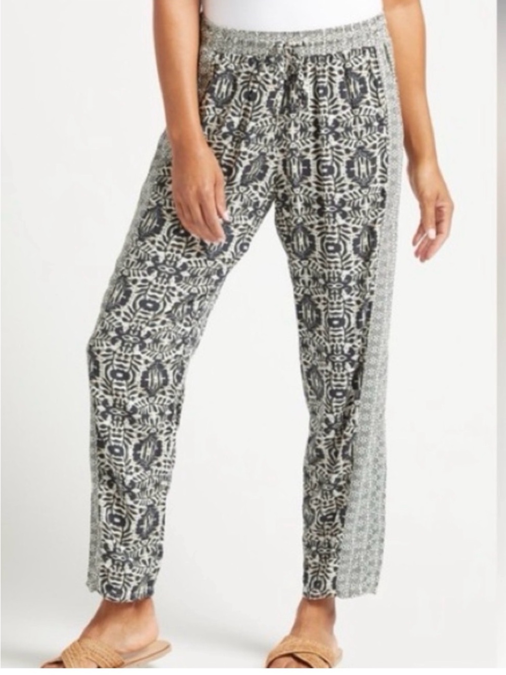 Michael Stars Jordy Pants Womens small Green Tribal Pull-on High Rise Boho